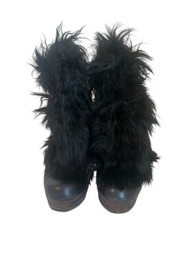 Gucci Black Faux Fur Platform Women's Boots